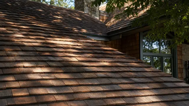 Completed roofing project — cedar shake roofing